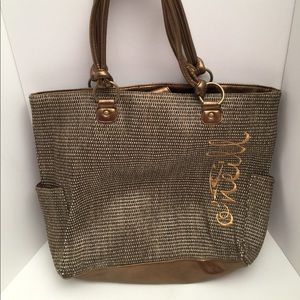 O’Neill beach tote bag gold basket weave